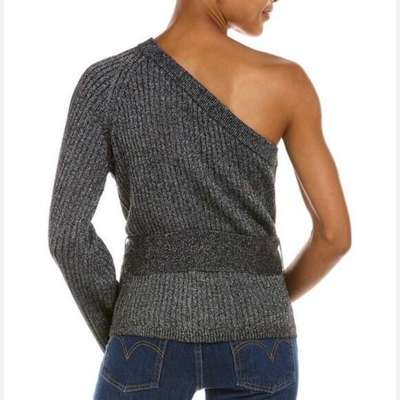 Eleven Six Nova Alpaca Metallic Lurex Blend Gray One Shoulder Sweater Size L - Picture 2 of 5